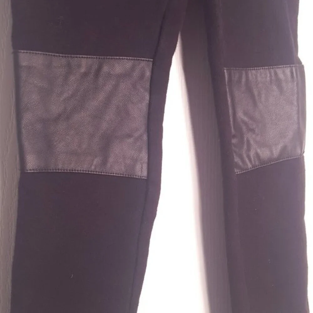 H&M Black Leggings with Faux Leather Panel Knees and Zippers